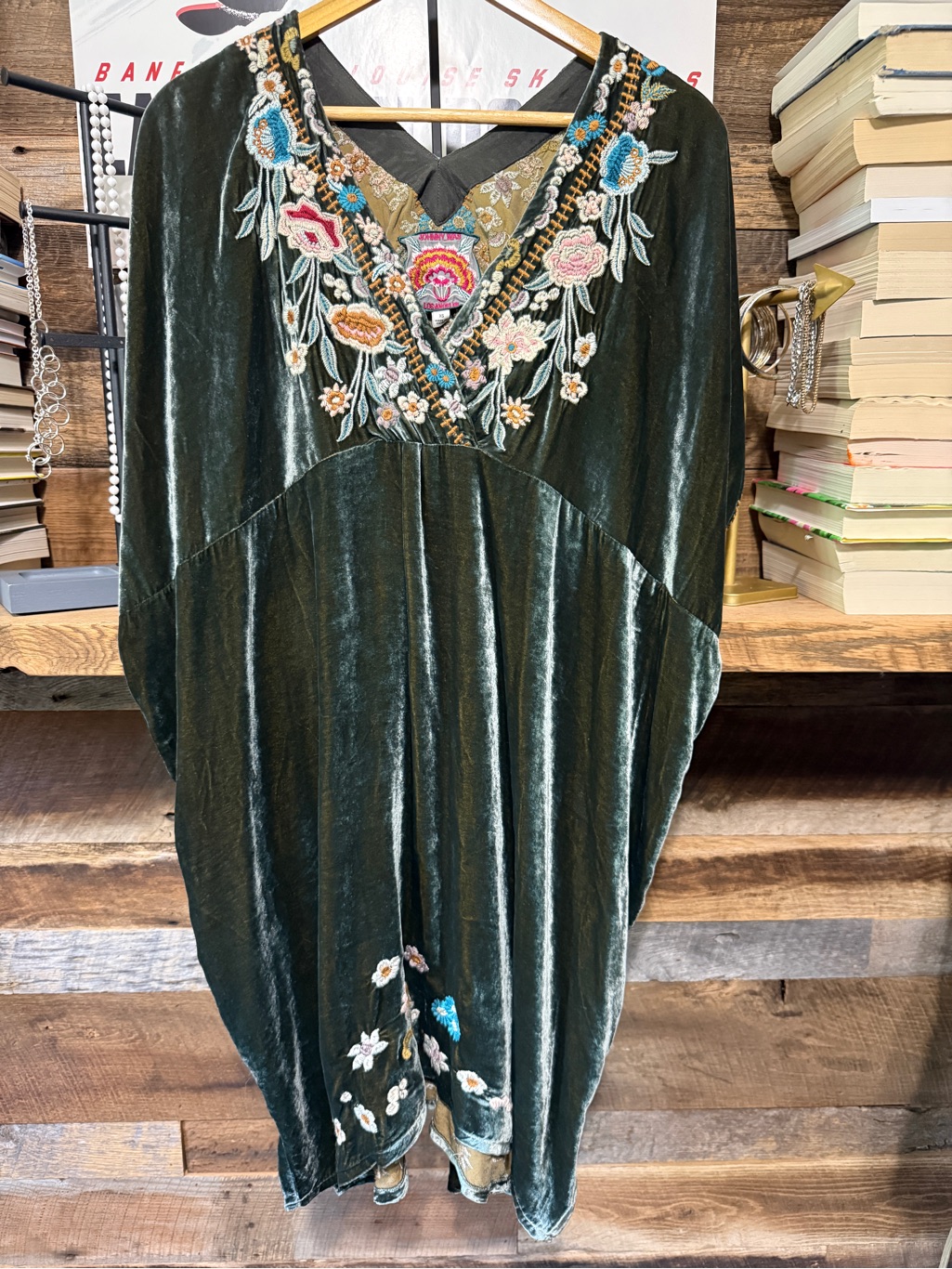 Johnny Was Serafina Velvet Embroidered Floral Dress Boho Revival